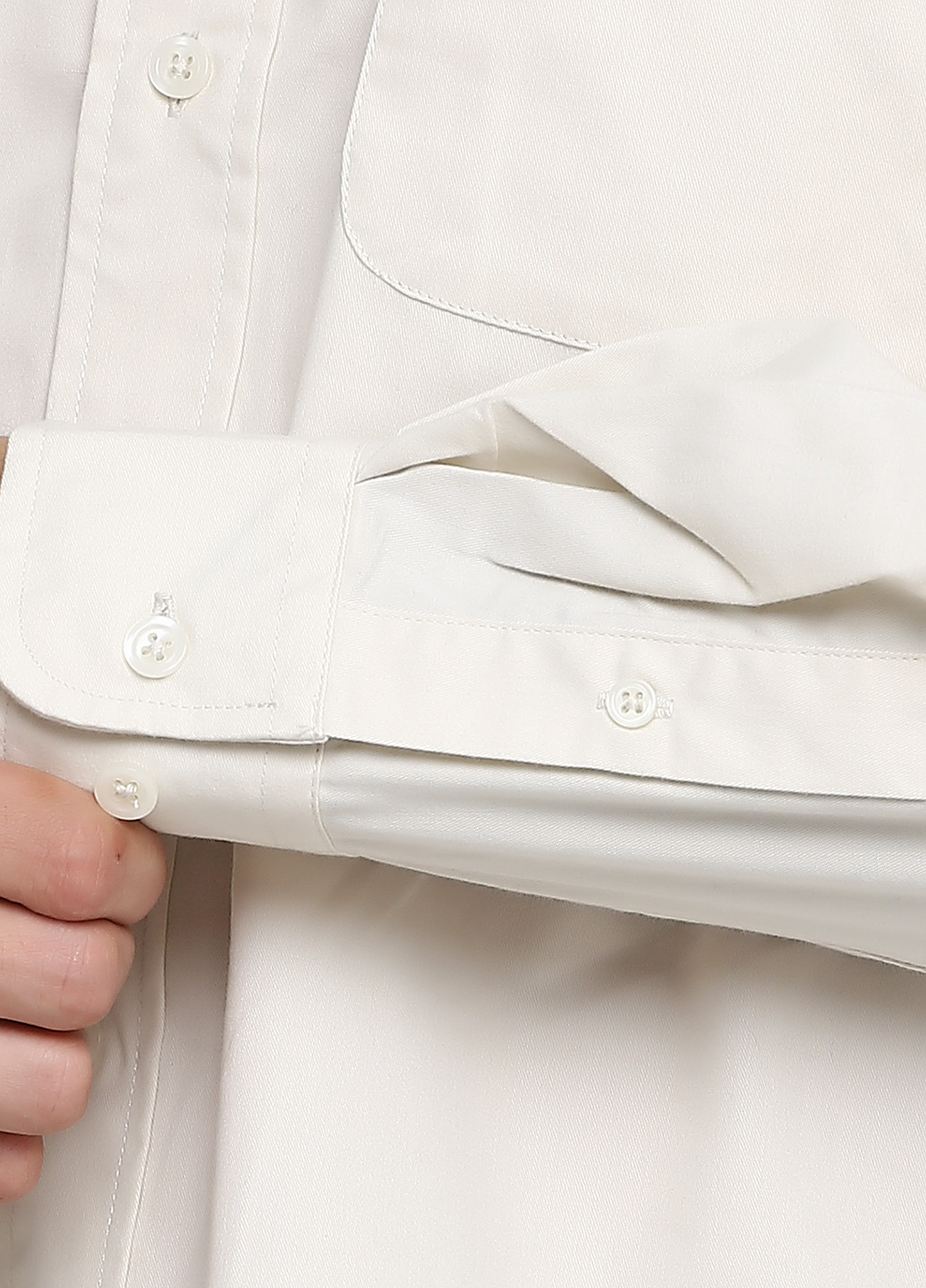Молочная кэжуал рубашка однотонная PORT с длинным рукавом