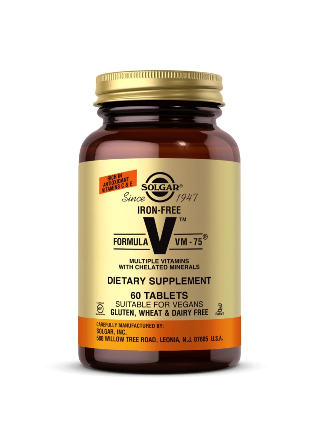 Мультивітаміни без заліза, формула VM-75, Iron-Free Formula VM-75,, 60 таблеток Solgar (255408241)