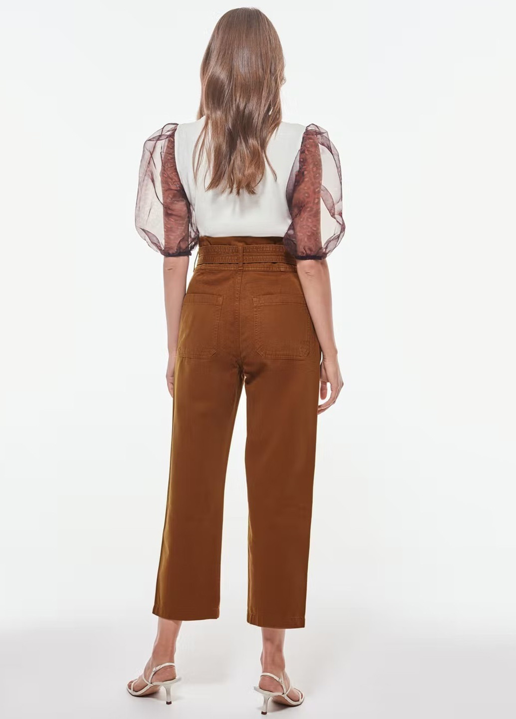 Коричневые кэжуал демисезонные укороченные, прямые брюки Gina Tricot