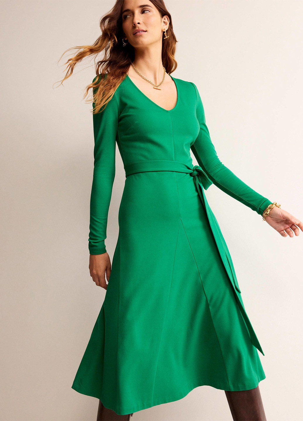 Зеленое кэжуал платье клеш Boden однотонное