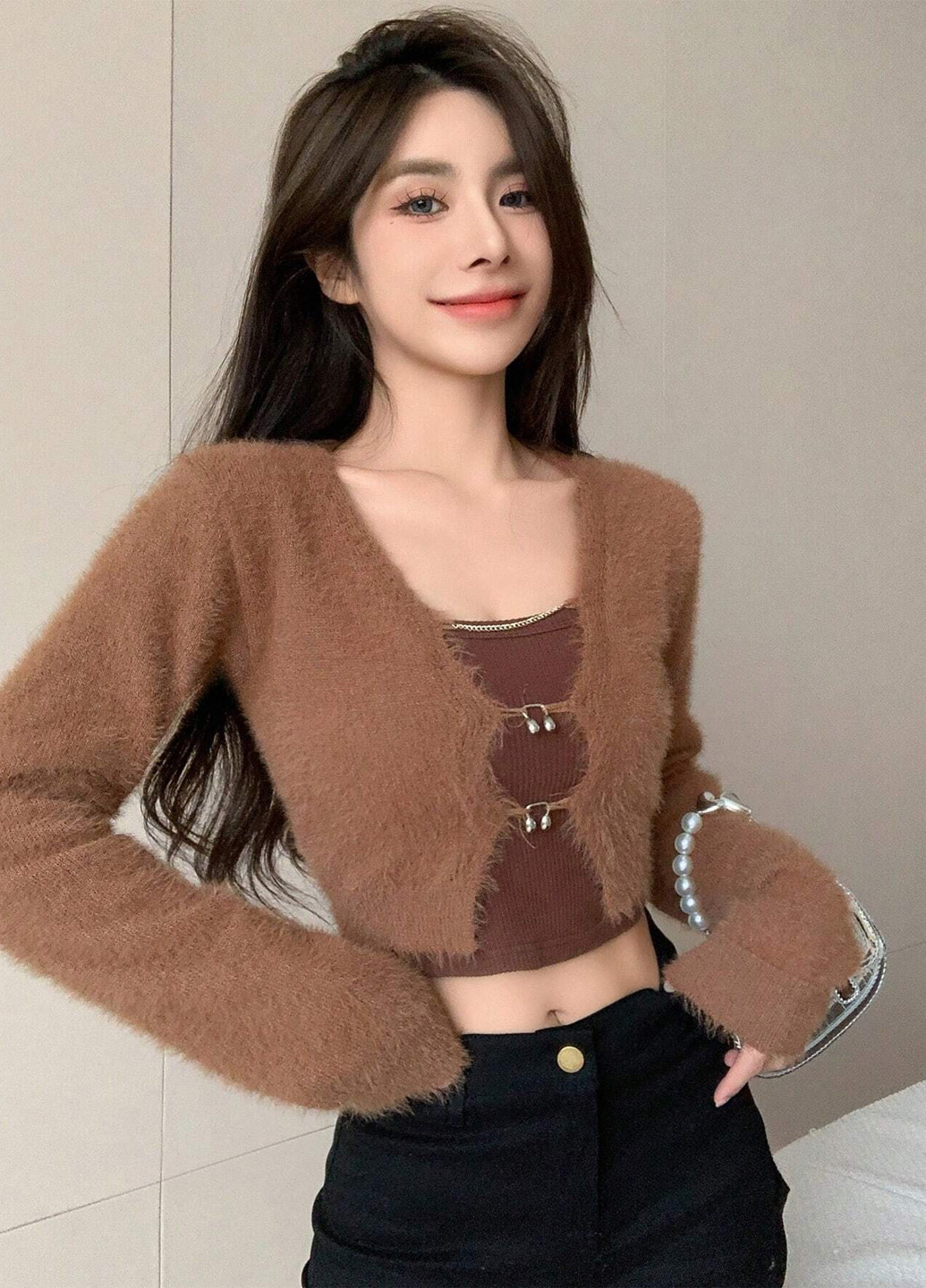 Коричневый демисезонный кардиган SHEIN