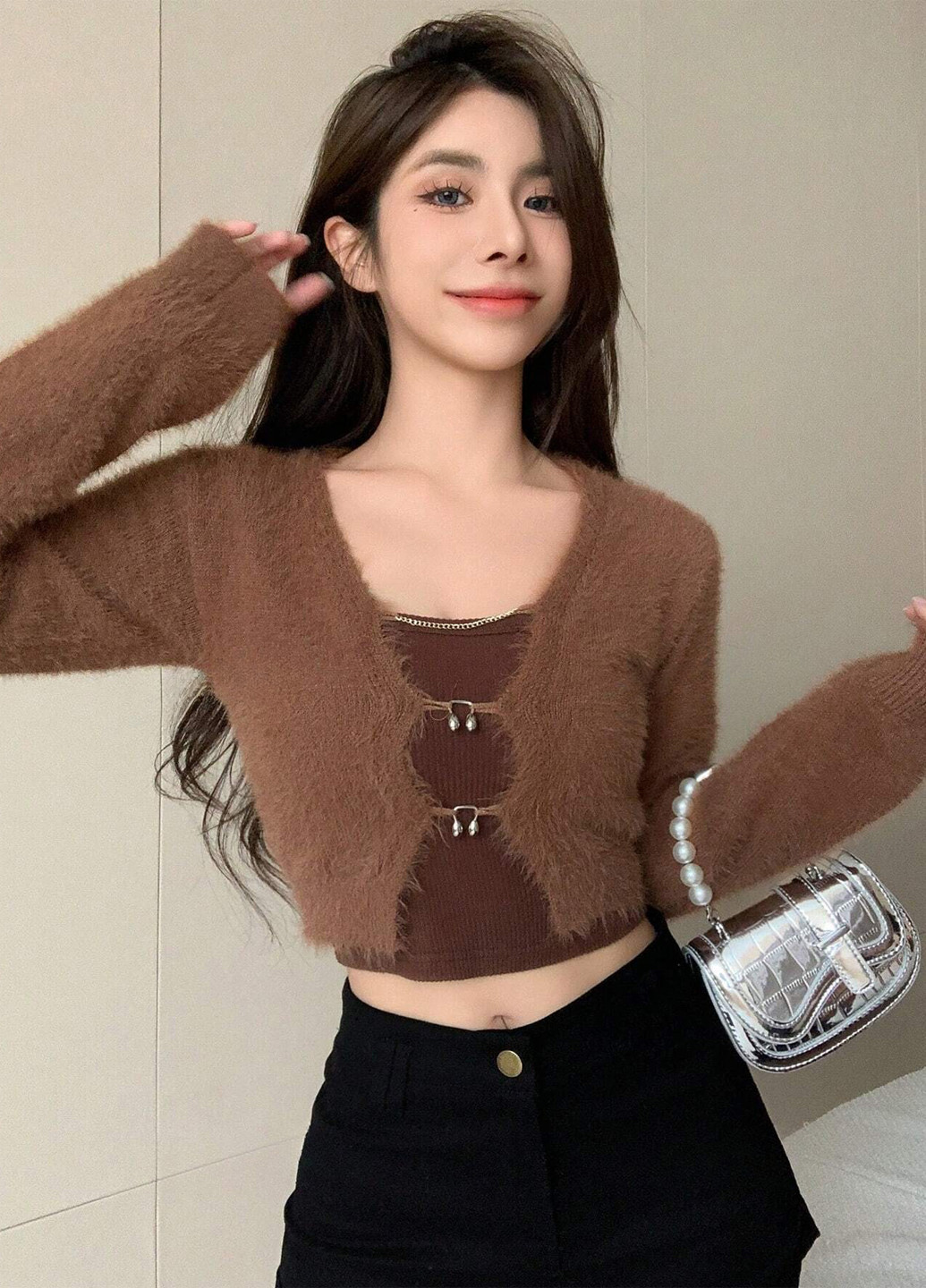 Коричневый демисезонный кардиган SHEIN