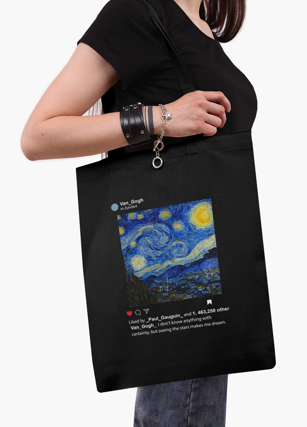 Эко сумка шоппер Инстаграм Звёздная ночь Винсент Ван Гог (Instagram van Gogh) (9227-2965-BK) MobiPrint (236265560)