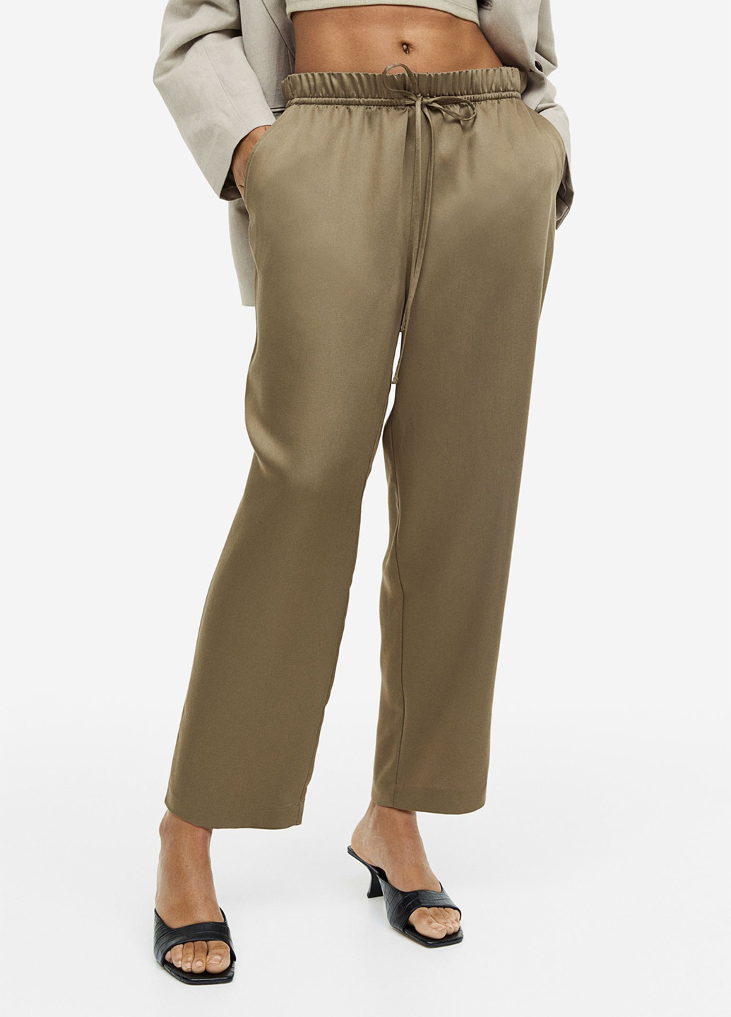 Хаки кэжуал летние прямые брюки H&M