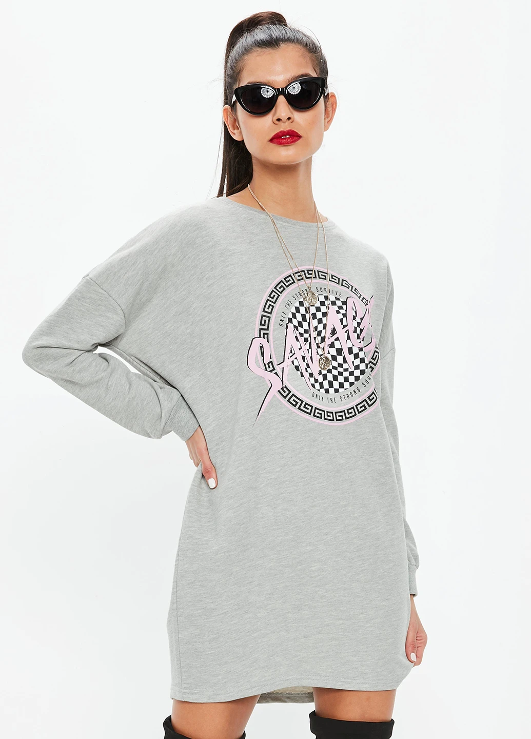 Серое кэжуал платье Missguided с рисунком