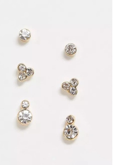 Сережки (3 пари) гвоздики з кристалами золотисті Pieces (252404972)