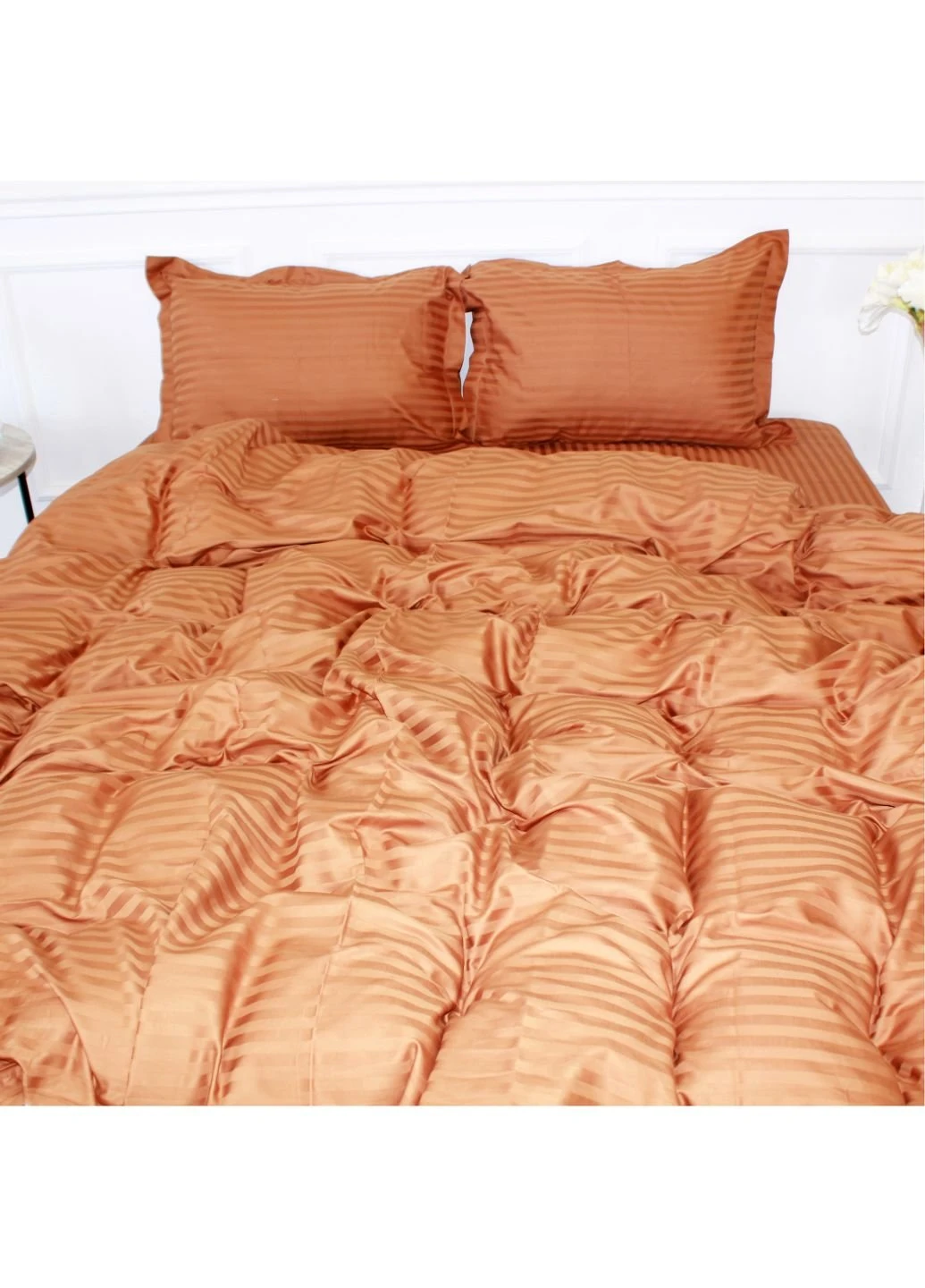 Постільна білизна Satin Stripe 30-0005 Brown 175х210 двоспальний (2200005249031) Mirson (254073622)