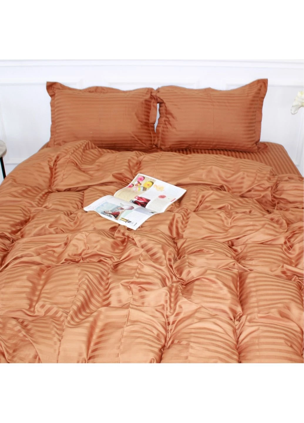 Постільна білизна Satin Stripe 30-0005 Brown 175х210 двоспальний (2200005249031) Mirson (254073622)