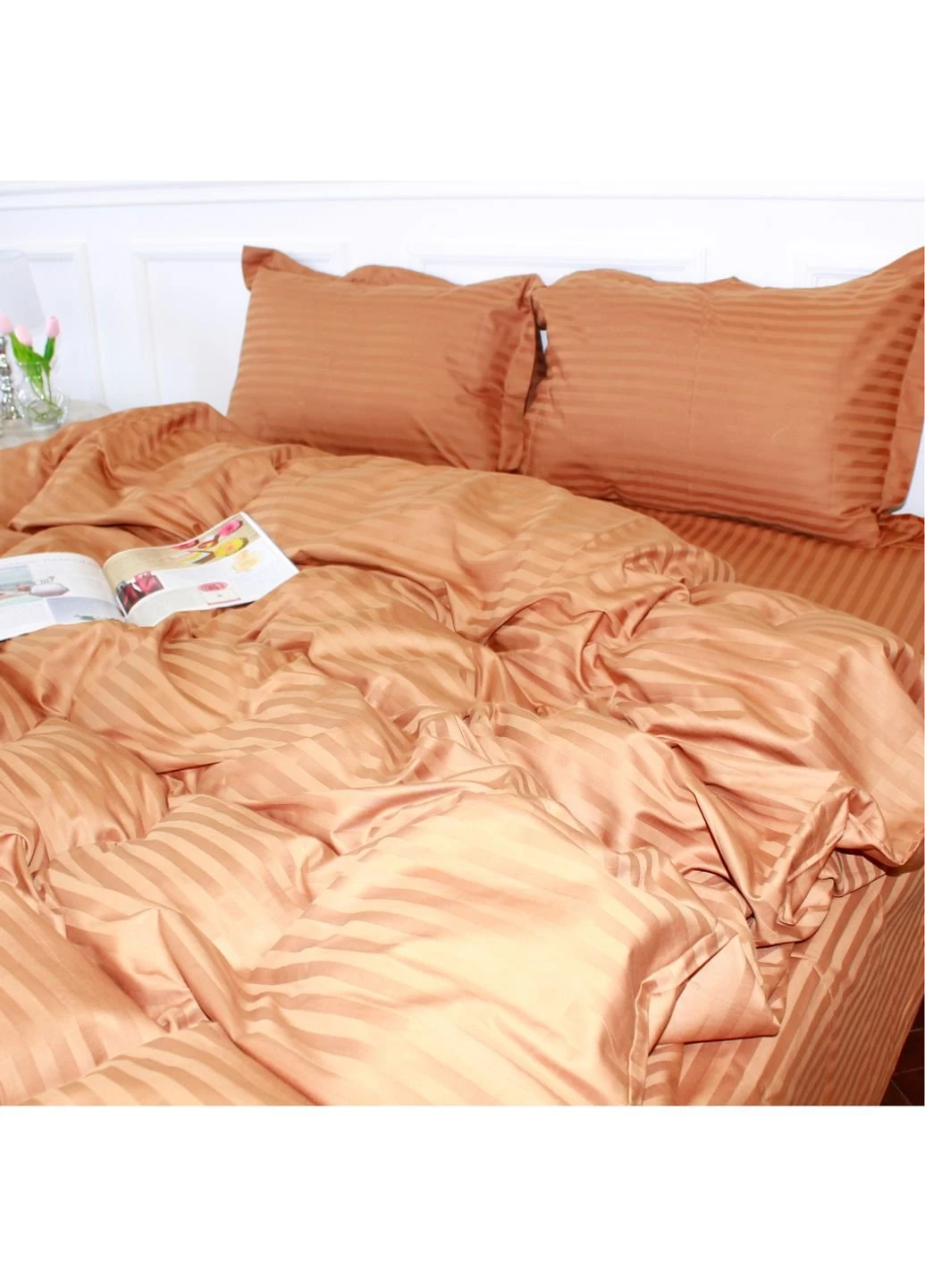 Постільна білизна Satin Stripe 30-0005 Brown 175х210 двоспальний (2200005249031) Mirson (254073622)
