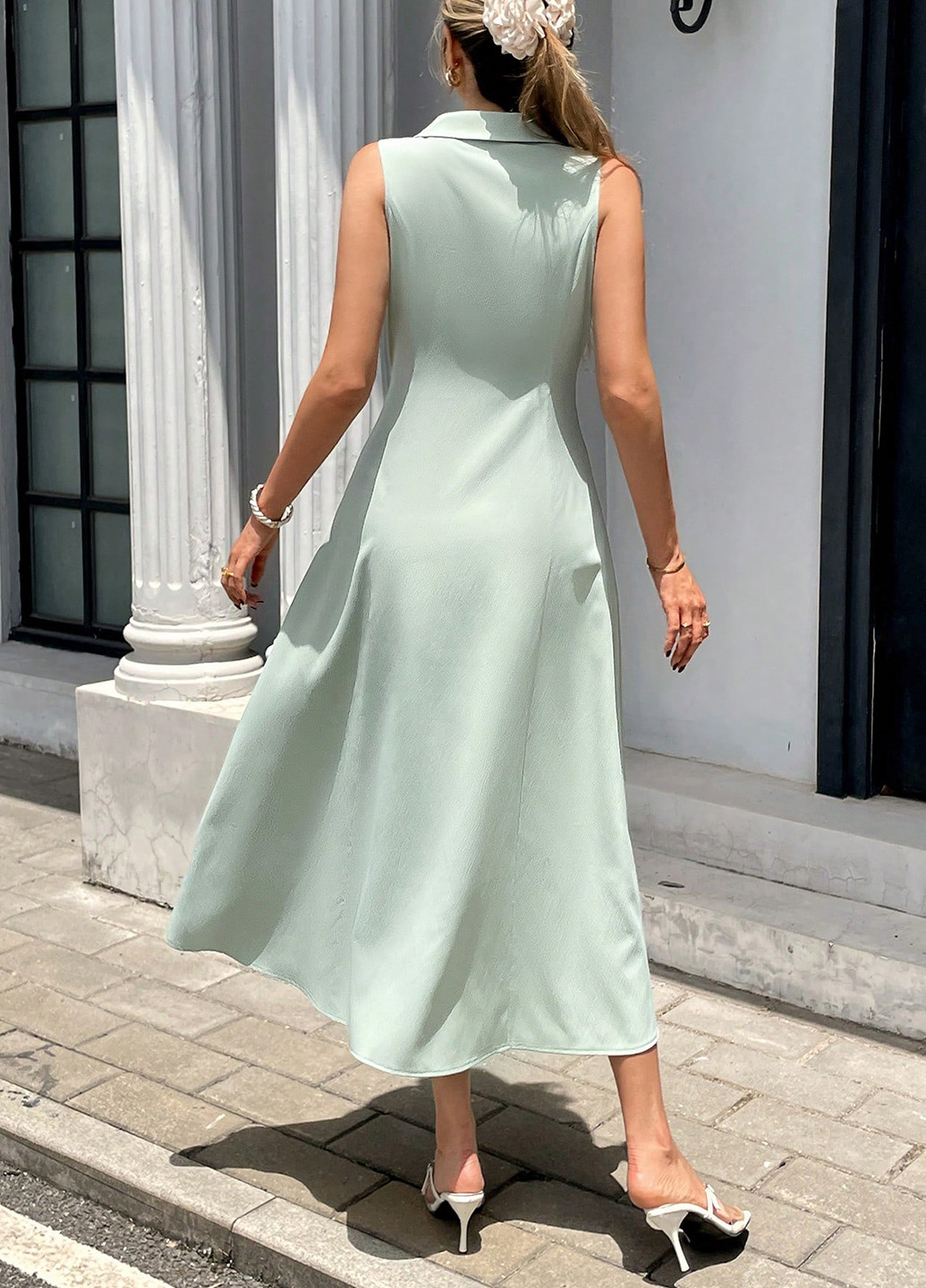Светло-зеленое праздничный, кэжуал платье клеш SHEIN однотонное