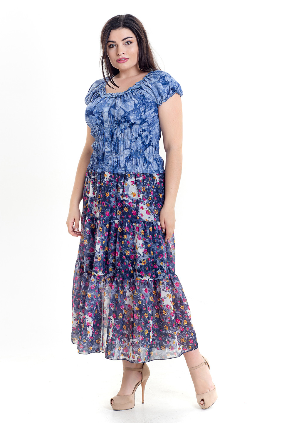 Синее кэжуал платье Natali с цветочным принтом