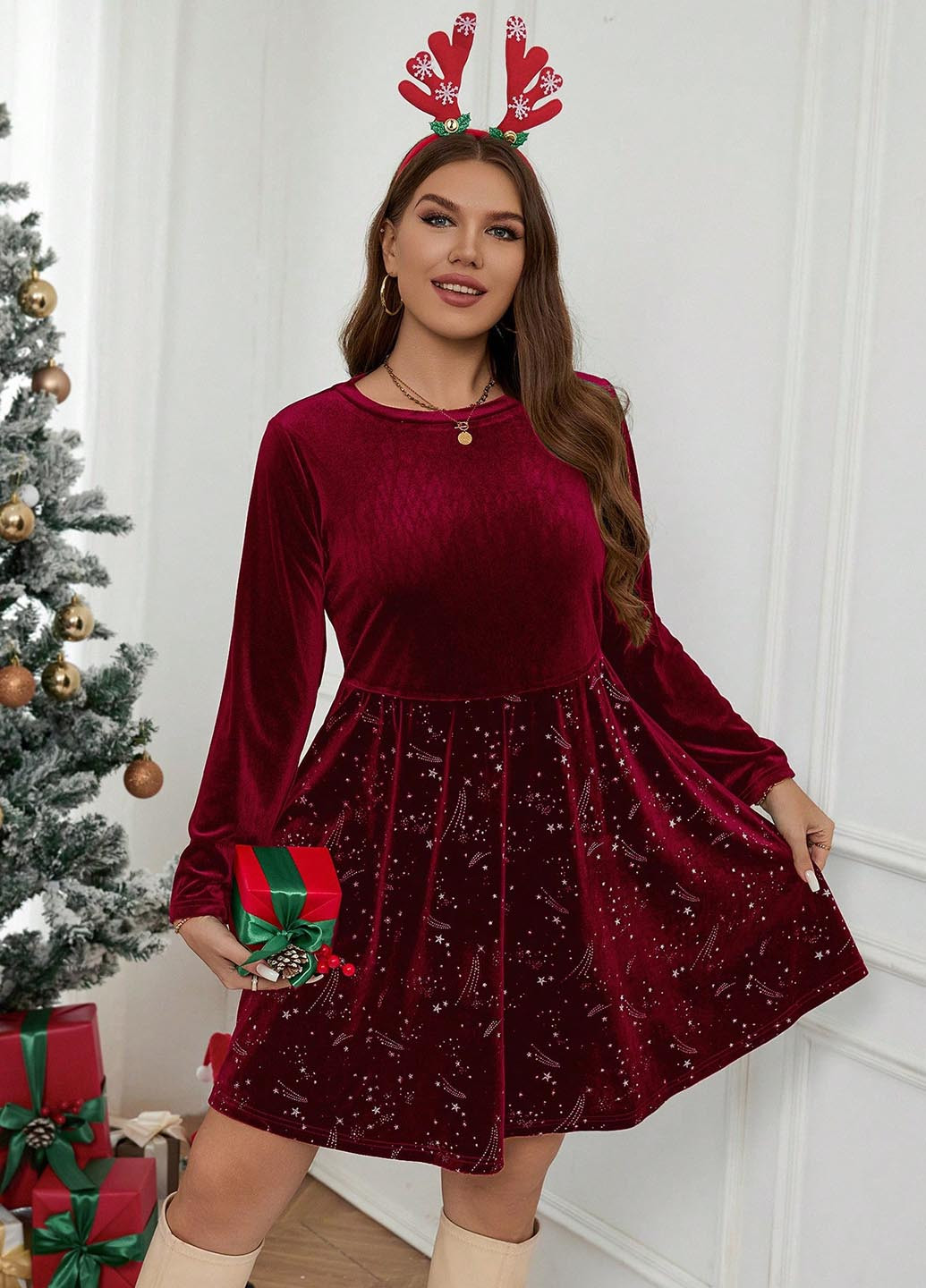 Бордова святковий, кежуал сукня кльош SHEIN однотонна