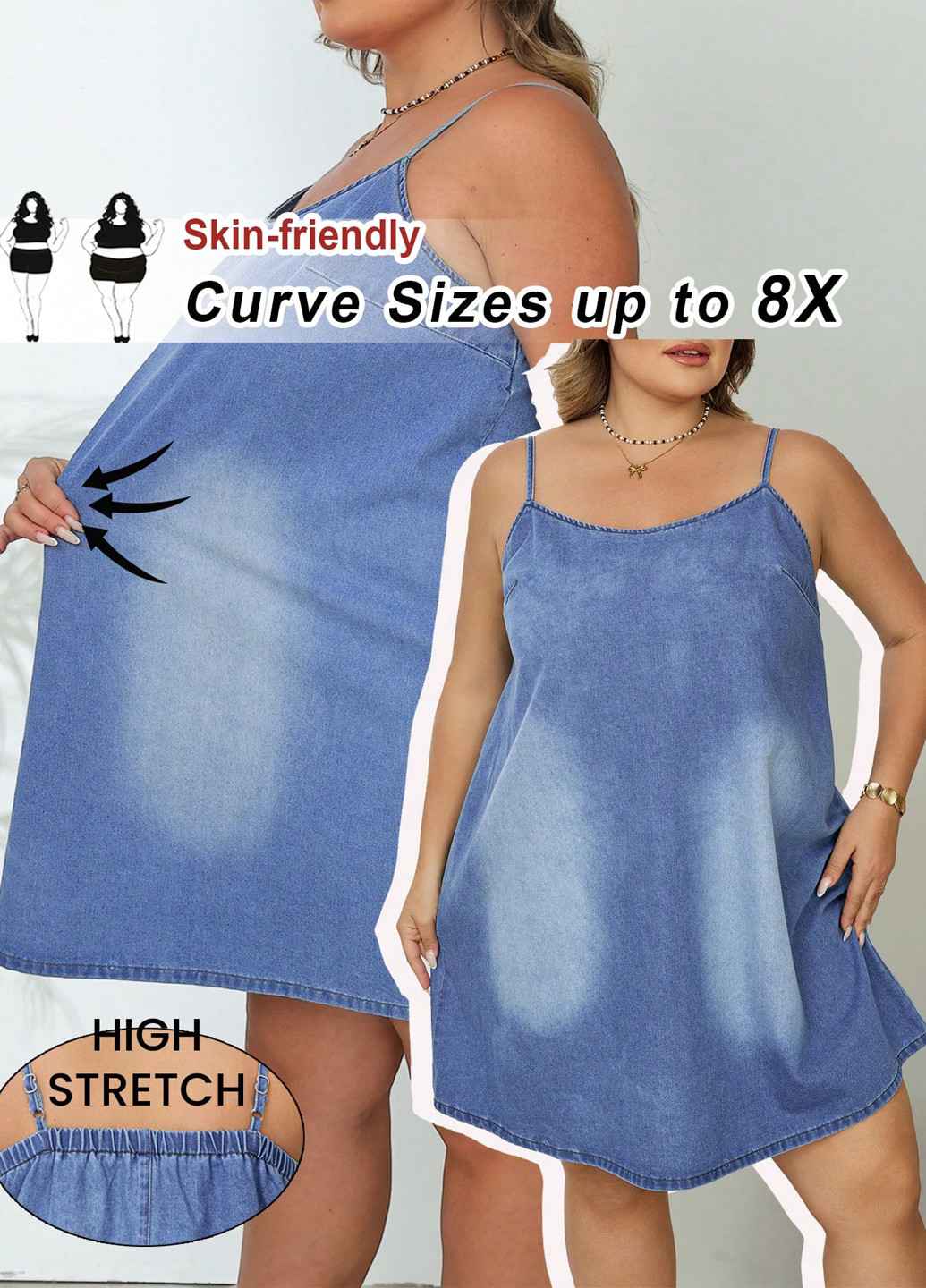 Голубое джинсовое, кэжуал платье а-силуэт SHEIN однотонное