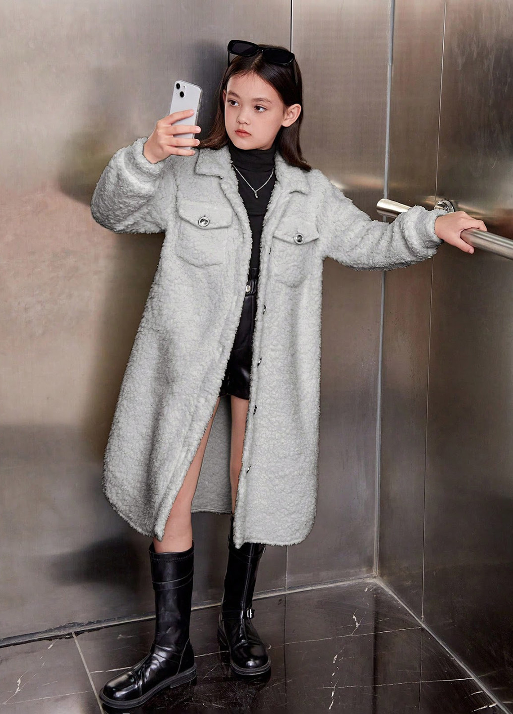 Світло-сіре демісезонне Пальто SHEIN