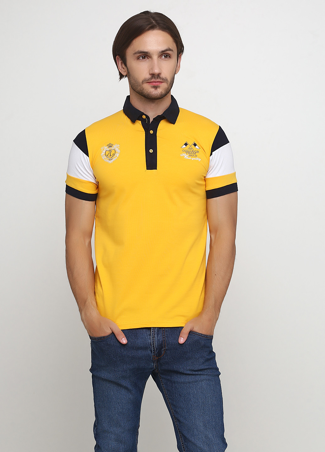 Желтая футболка-поло для мужчин Golf однотонная