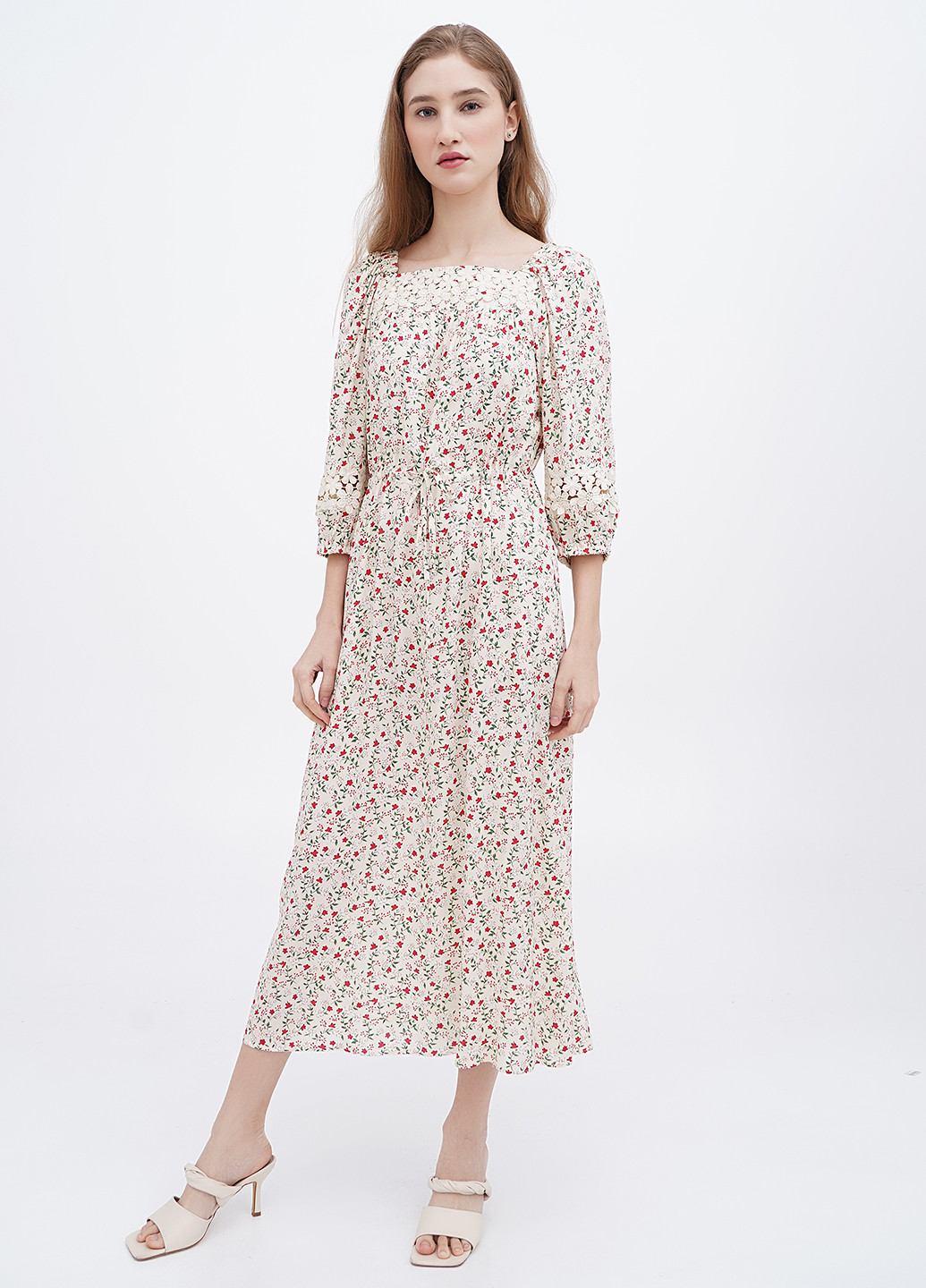 Молочное кэжуал платье а-силуэт Ruta-S с цветочным принтом