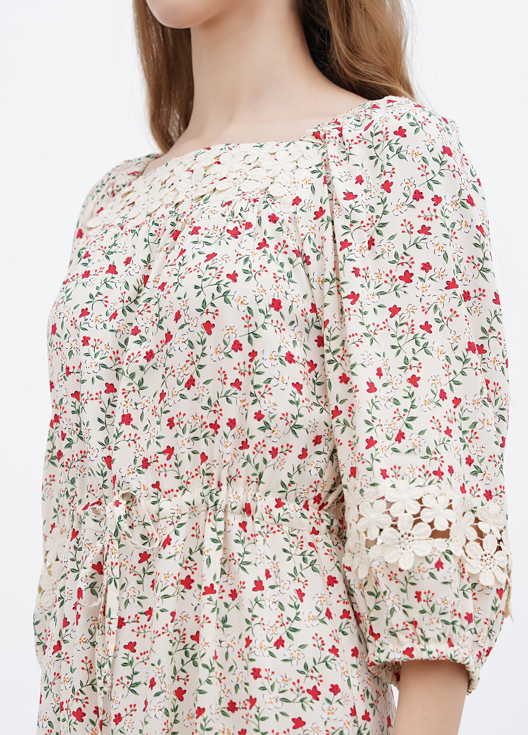 Молочное кэжуал платье а-силуэт Ruta-S с цветочным принтом