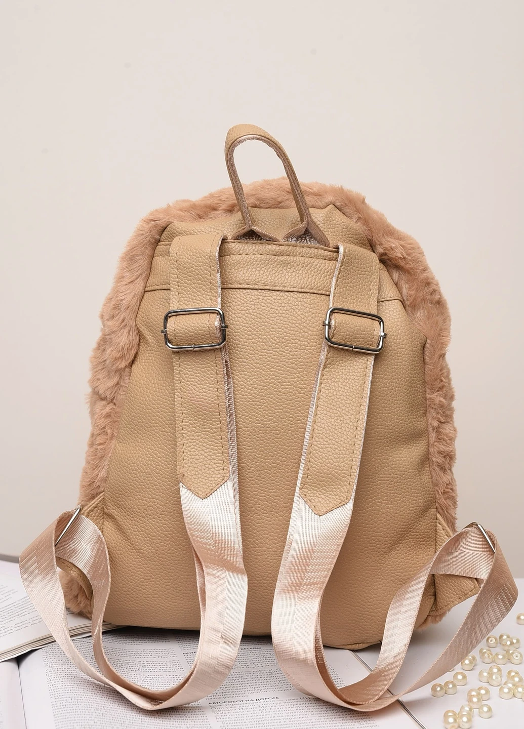 Рюкзак хутряний дитячий з котиками коричневий Let's Shop (254369866)