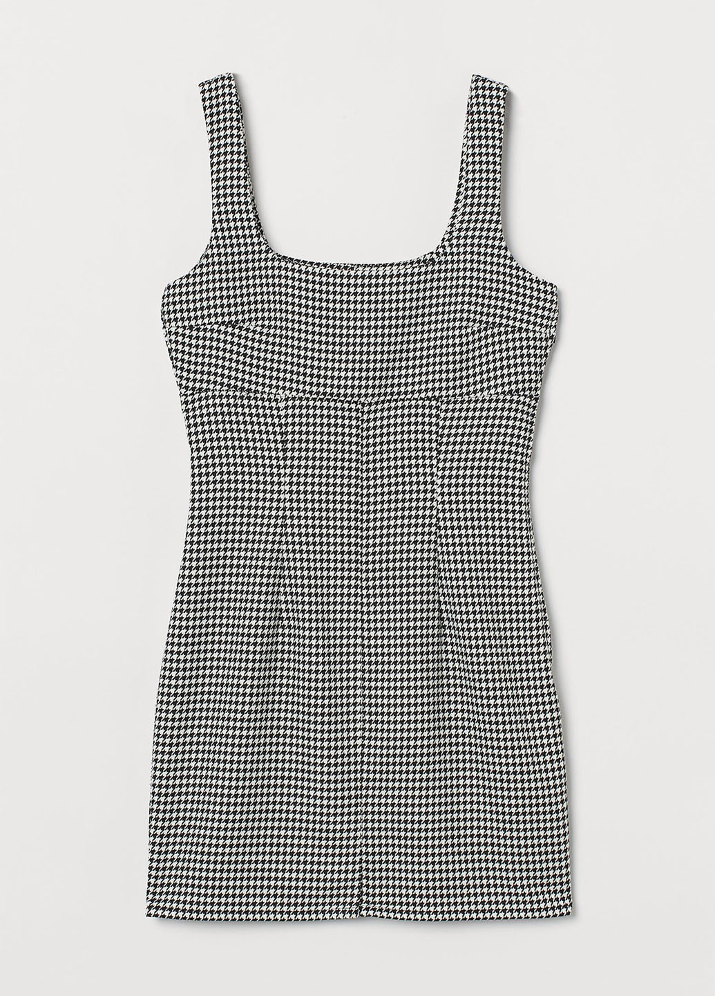 Черно-белое кэжуал платье с открытыми плечами H&M с узором пье-де-пуль «гусиная лапка»