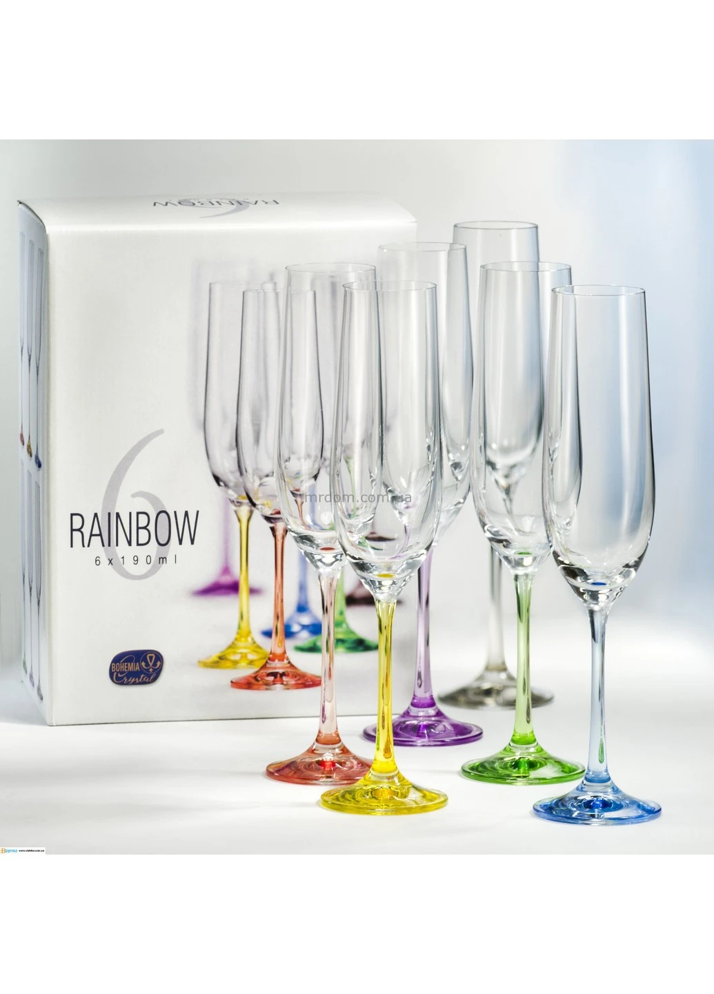 Набор из 6 бокалов для шампанского Rainbow 190 мл Bohemia (254453824)
