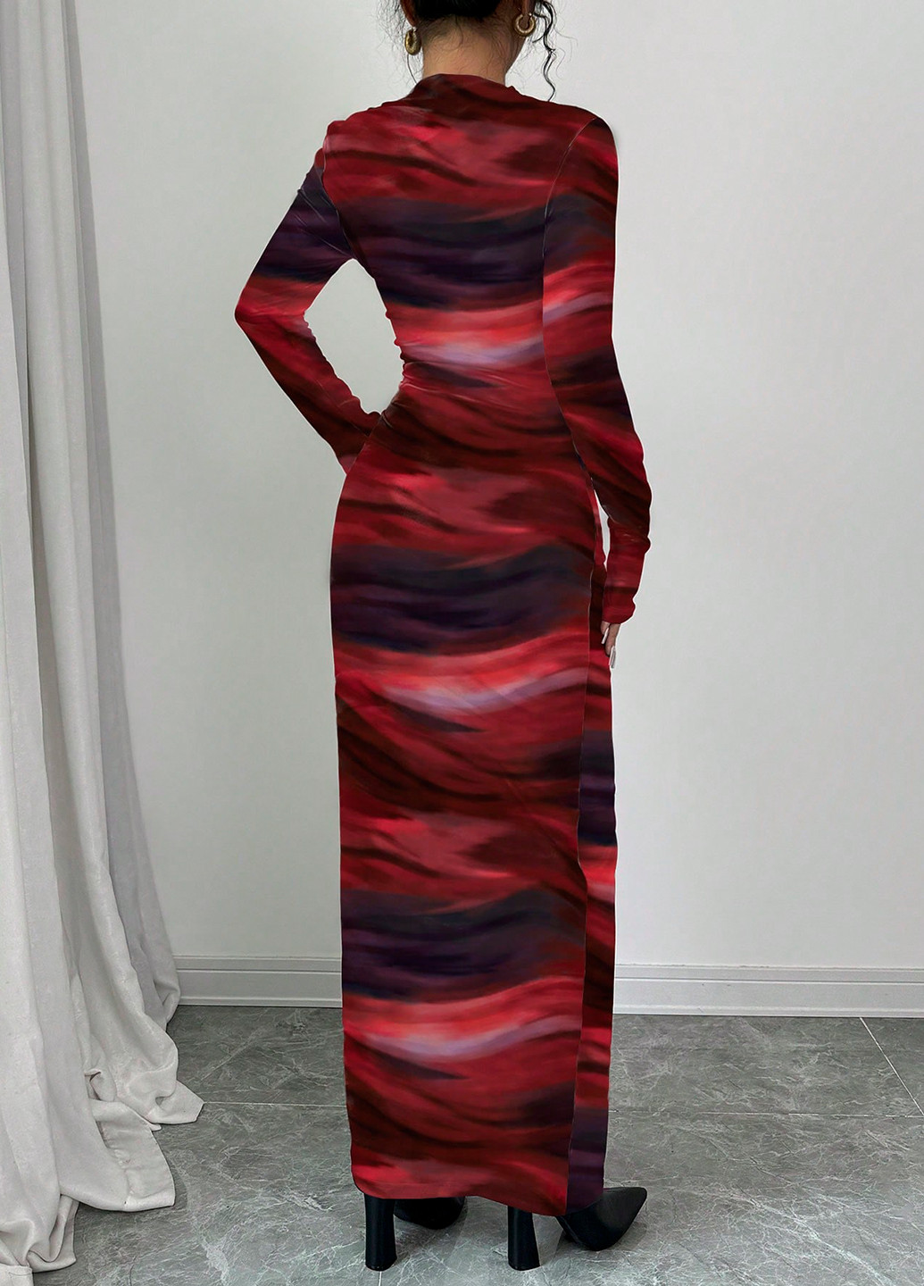 Червона вечірня, кежуал сукня силуетна SHEIN тай-дай