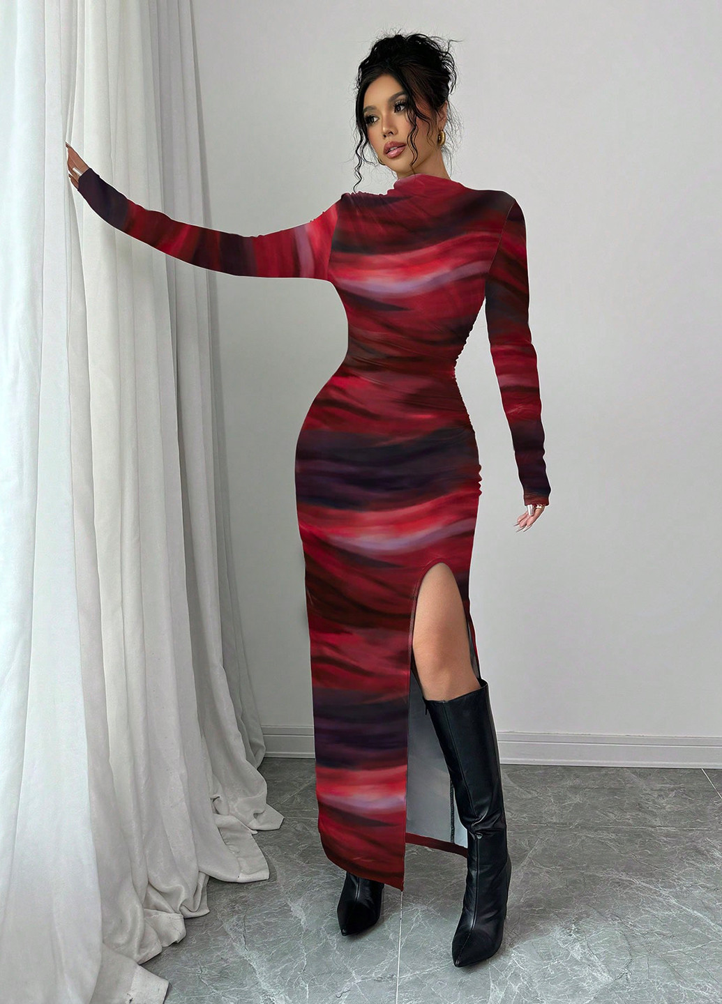 Червона вечірня, кежуал сукня силуетна SHEIN тай-дай