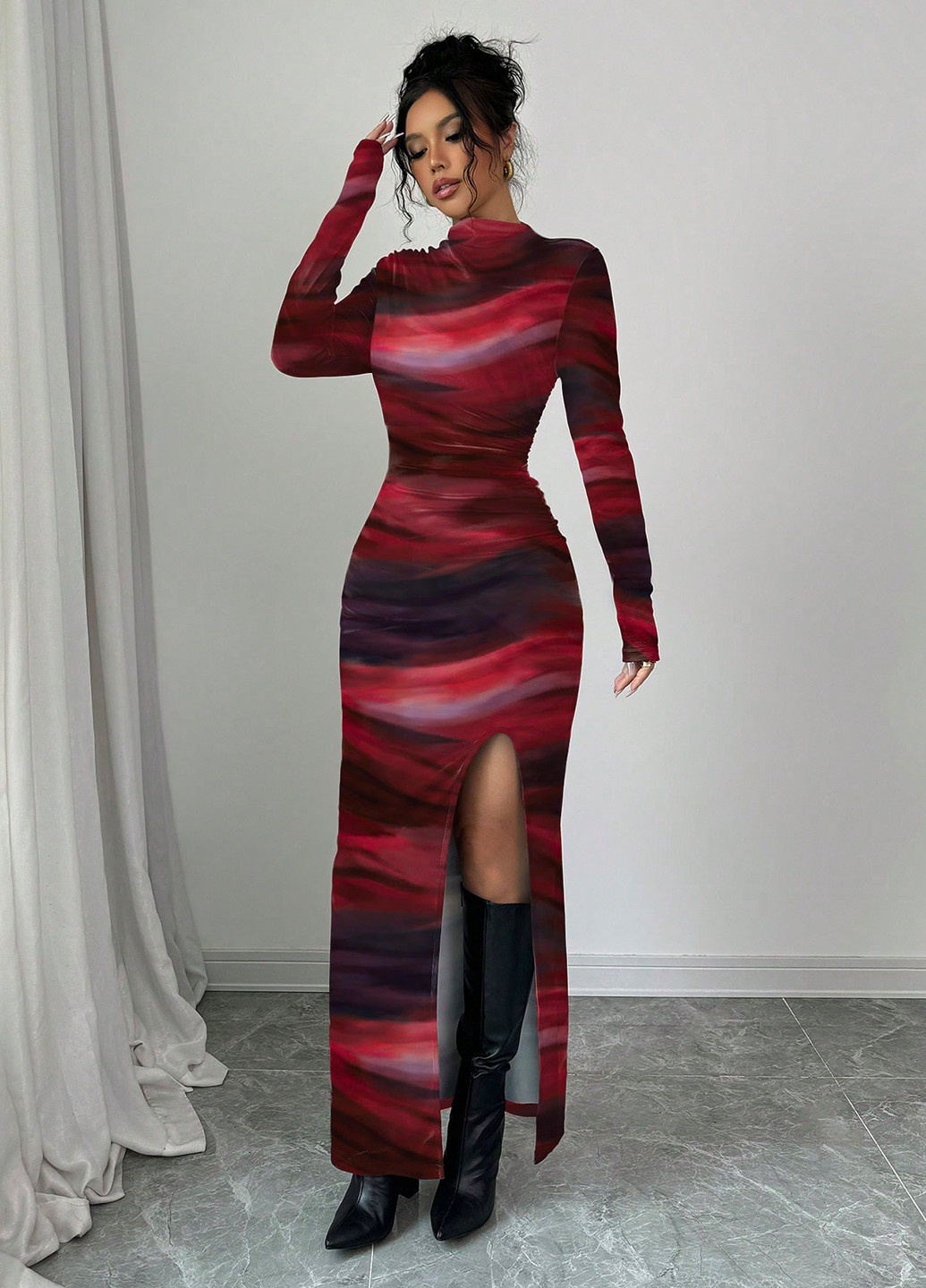 Червона вечірня, кежуал сукня силуетна SHEIN тай-дай