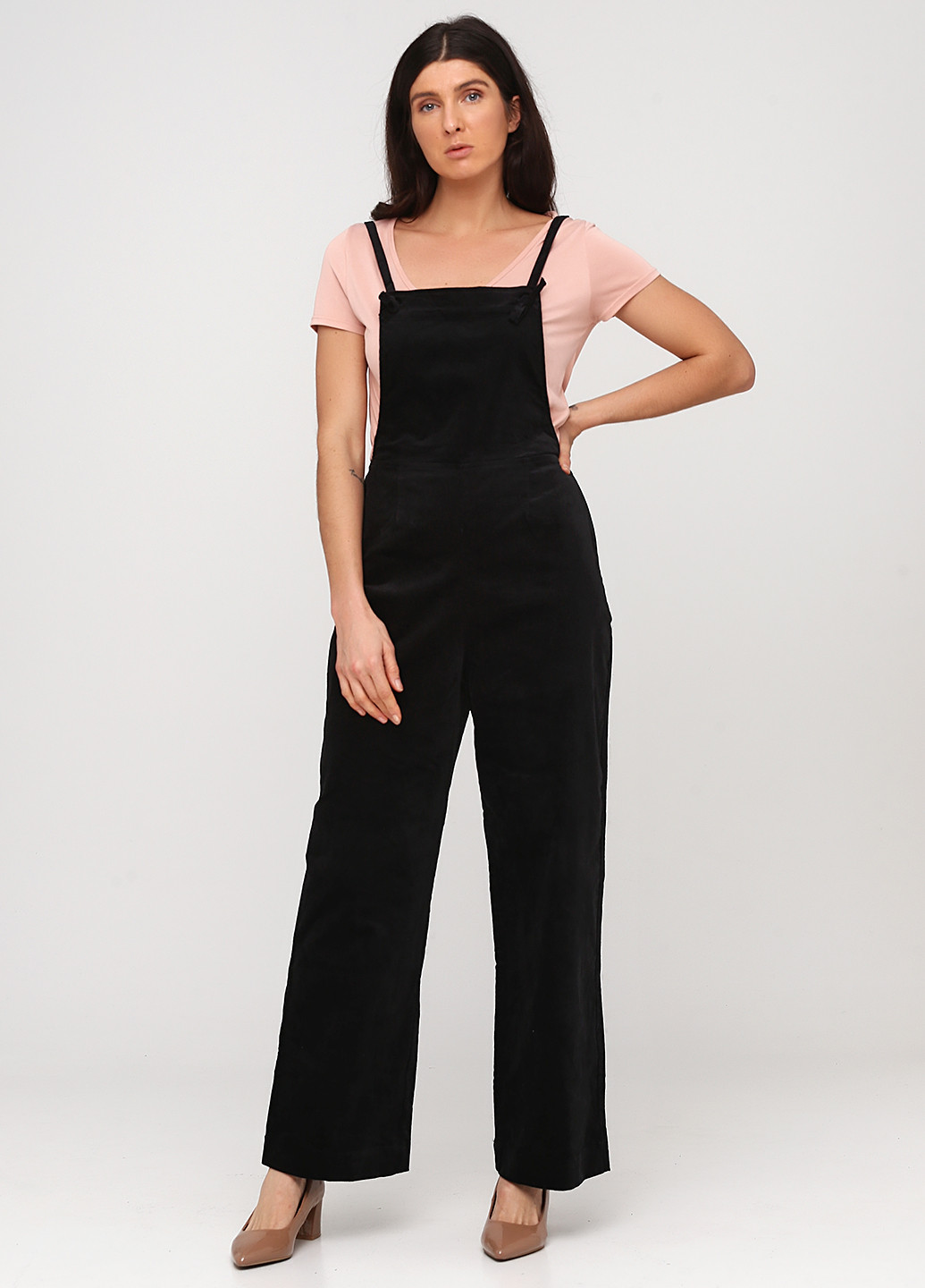 Комбінезон H&M комбінезон-брюки однотонний чорний кежуал велюр, бавовна