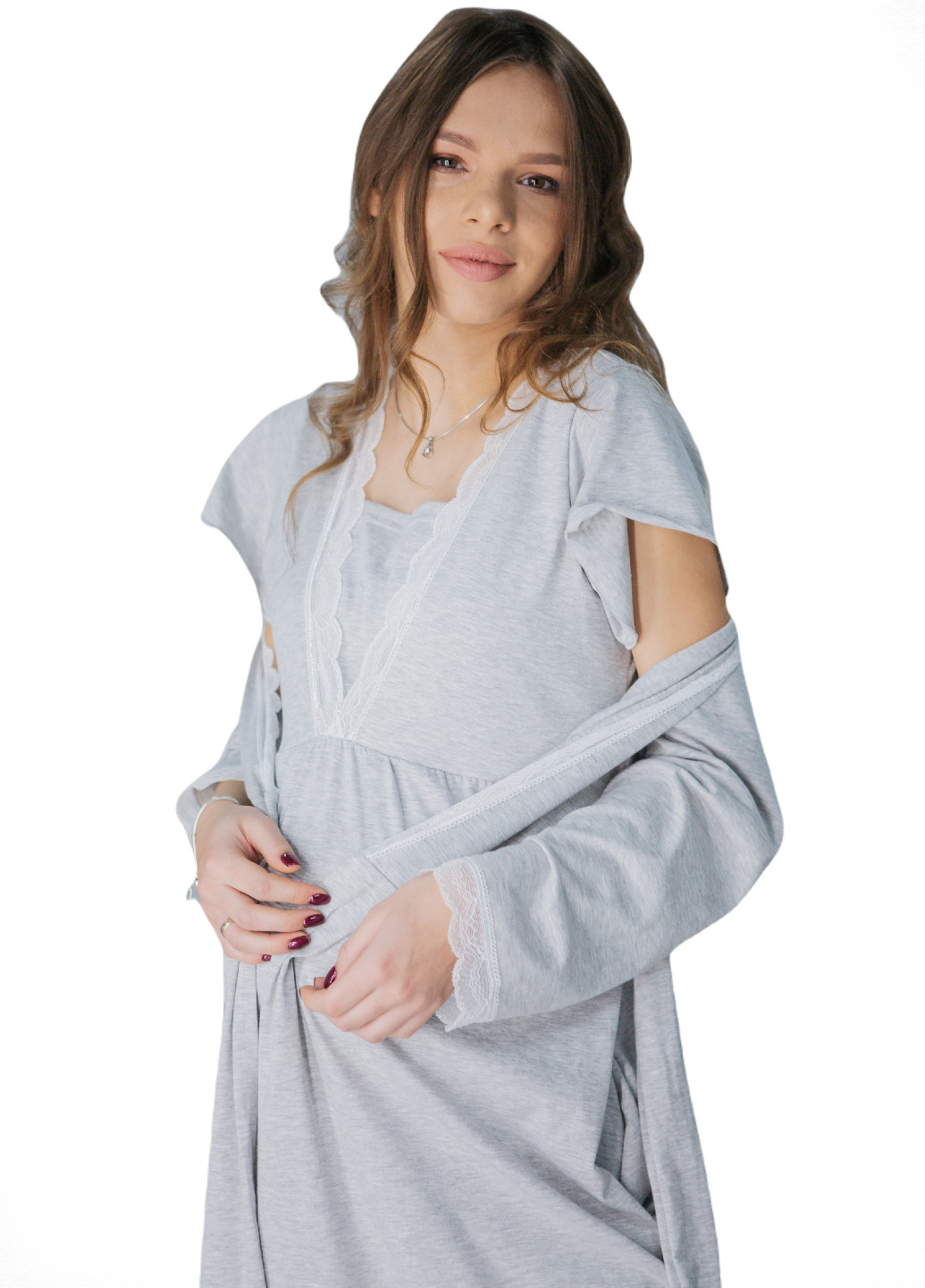 65016401(99)03 Комплект ночная рубашка + халат для беременных и кормящих Серый HN ярина (223423953)