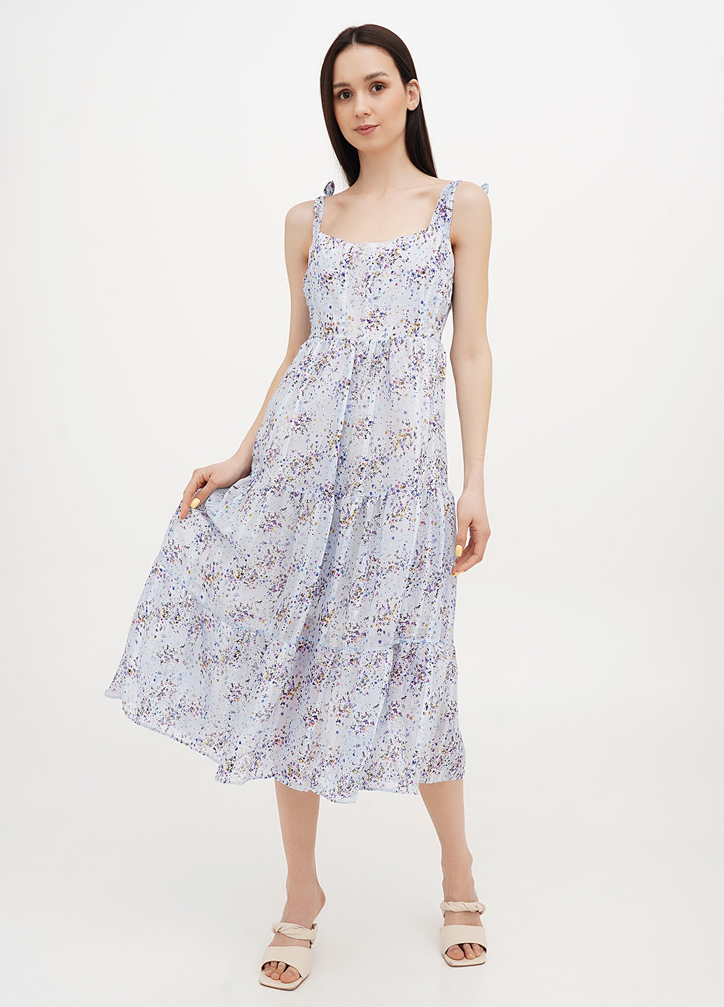 Светло-голубое кэжуал платье клеш Babylon с цветочным принтом