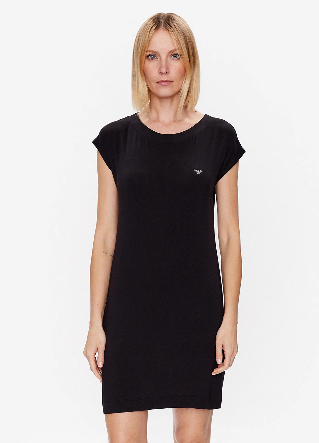 Чорна домашній сукня сукня-футболка Emporio Armani з логотипом