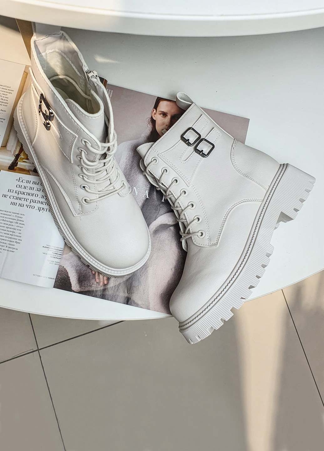 Жіночі черевики з еко шкіри білі демісезонні Fashion Ботинки (251444249)