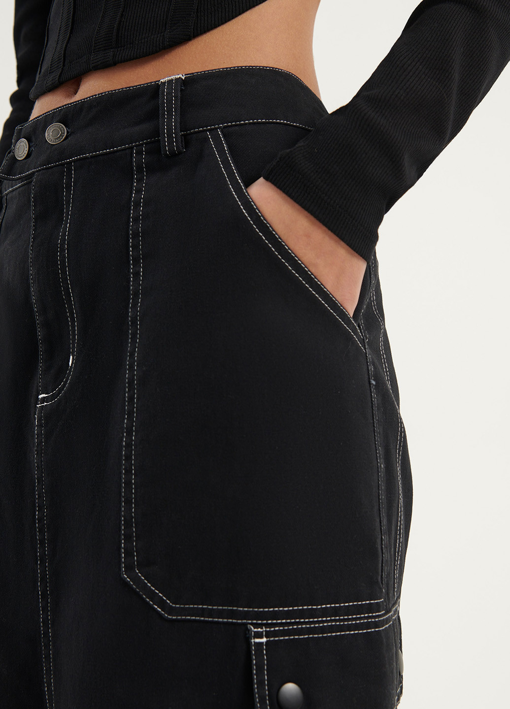 Черная джинсовая однотонная юбка House карго