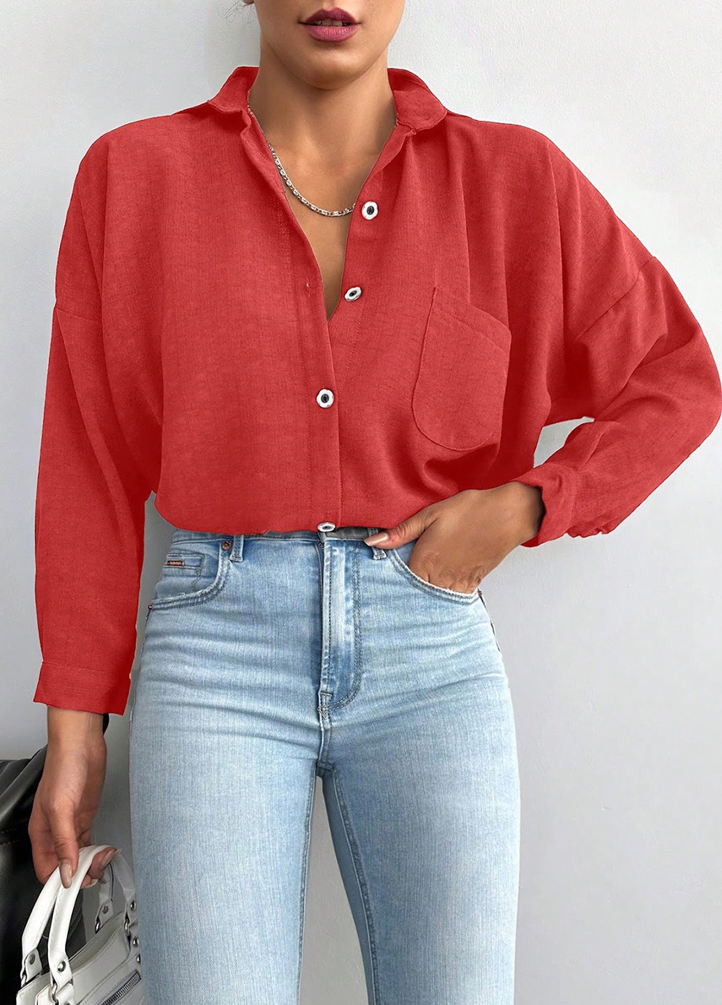 Коралловая кэжуал рубашка однотонная SHEIN