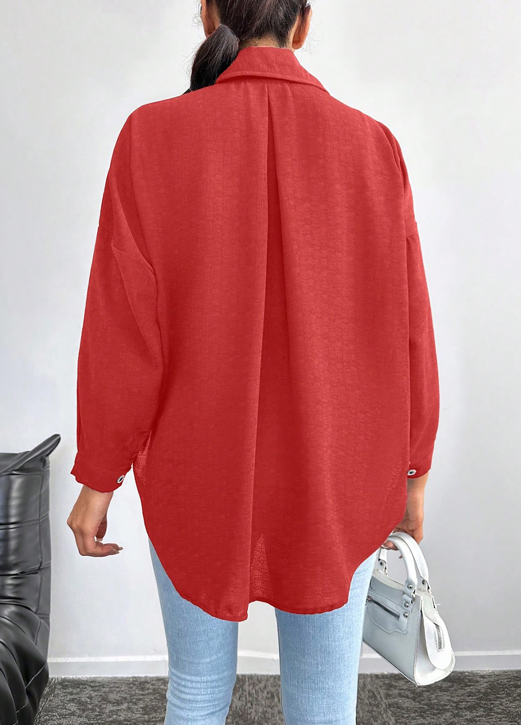 Коралловая кэжуал рубашка однотонная SHEIN