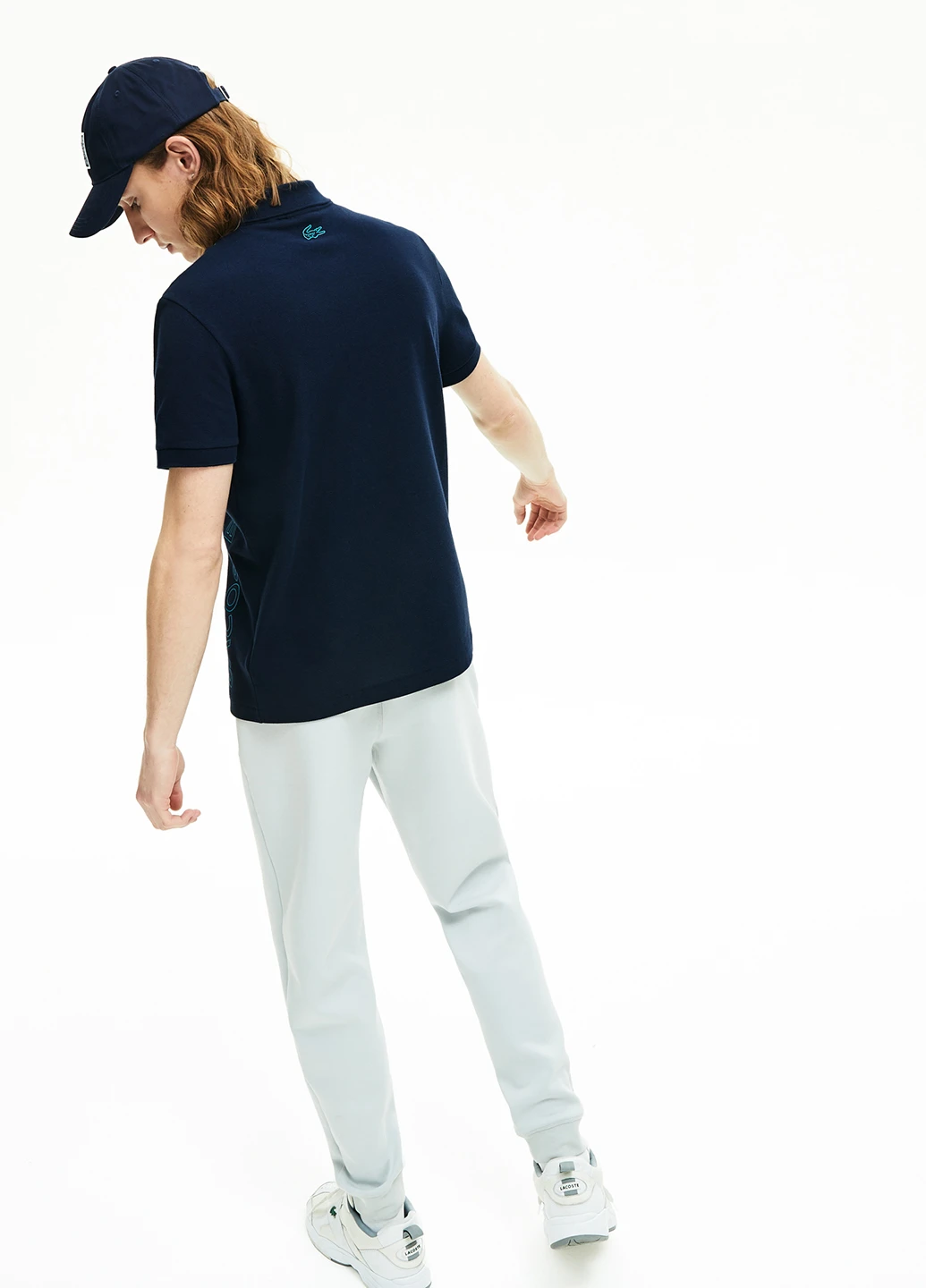 Темно-синяя футболка-поло для мужчин Lacoste с надписью
