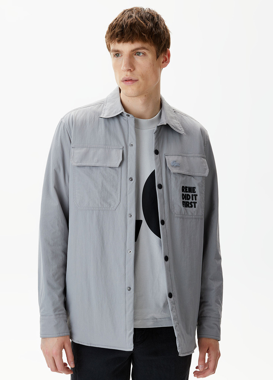 Серая кэжуал рубашка с надписями Lacoste