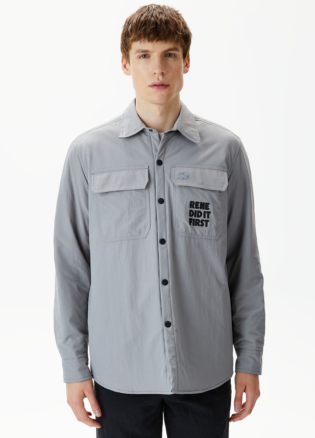 Серая кэжуал рубашка с надписями Lacoste
