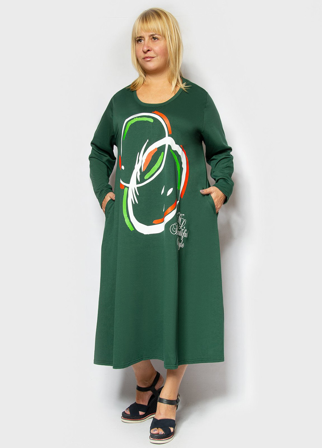 Зеленое кэжуал платье оверсайз LibeAmore с геометрическим узором