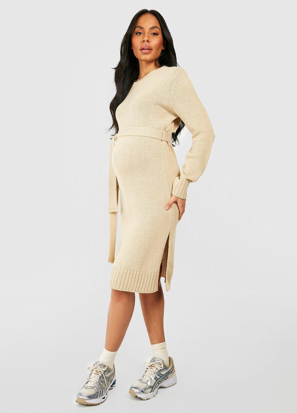 Песочное кэжуал платье для беременных платье-свитер Boohoo однотонное