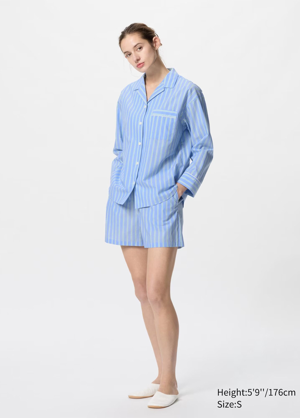 Голубая всесезон пижама (рубашка, шорты) рубашка + шорты Uniqlo