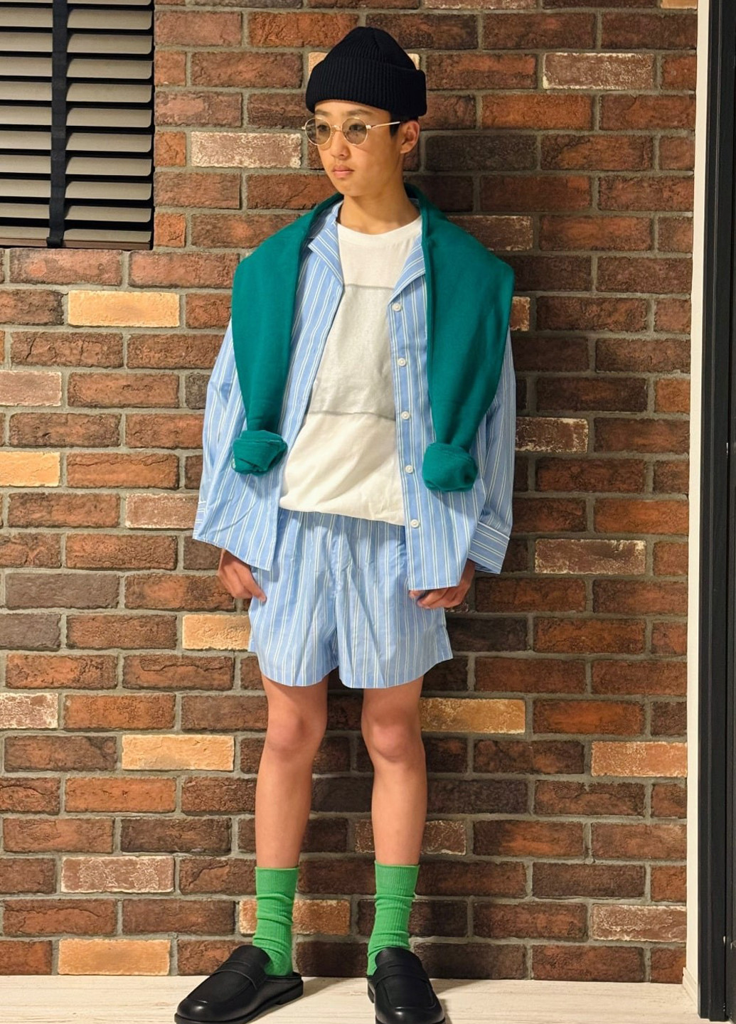 Голубая всесезон пижама (рубашка, шорты) рубашка + шорты Uniqlo