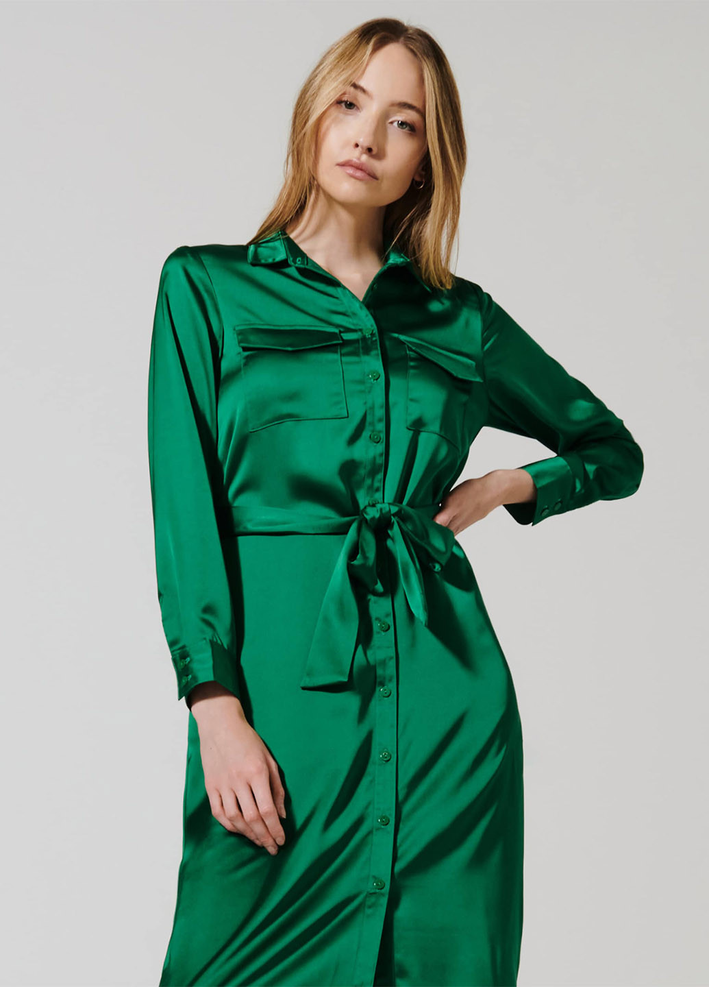 Зеленое кэжуал платье рубашка Sinsay однотонное
