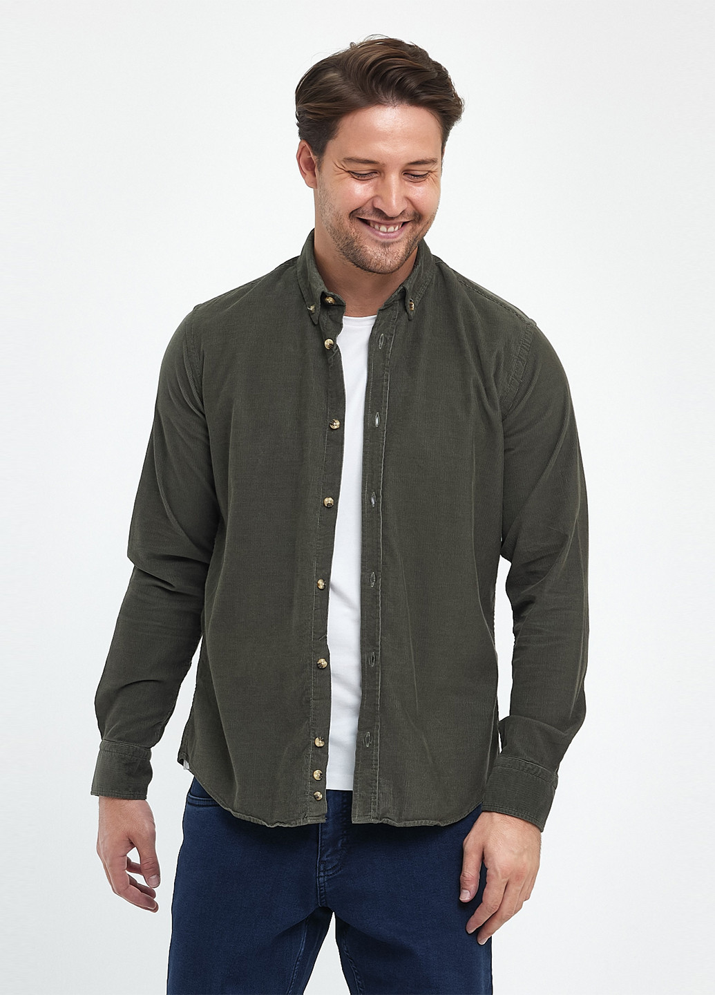 Серо-зеленая кэжуал рубашка однотонная Trend Collection
