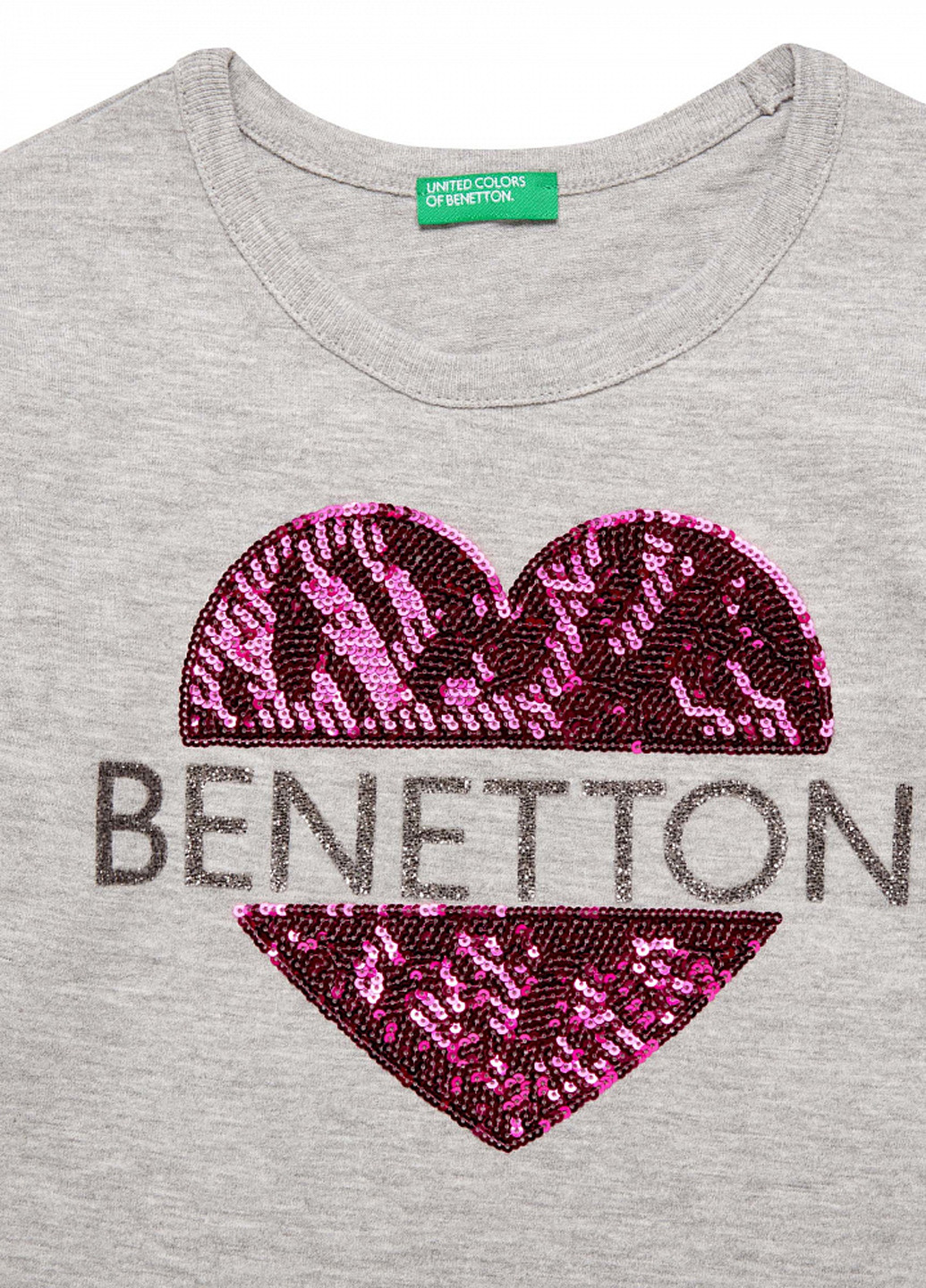 Серый демисезонный кэжуал лонгслив United Colors of Benetton с рисунком