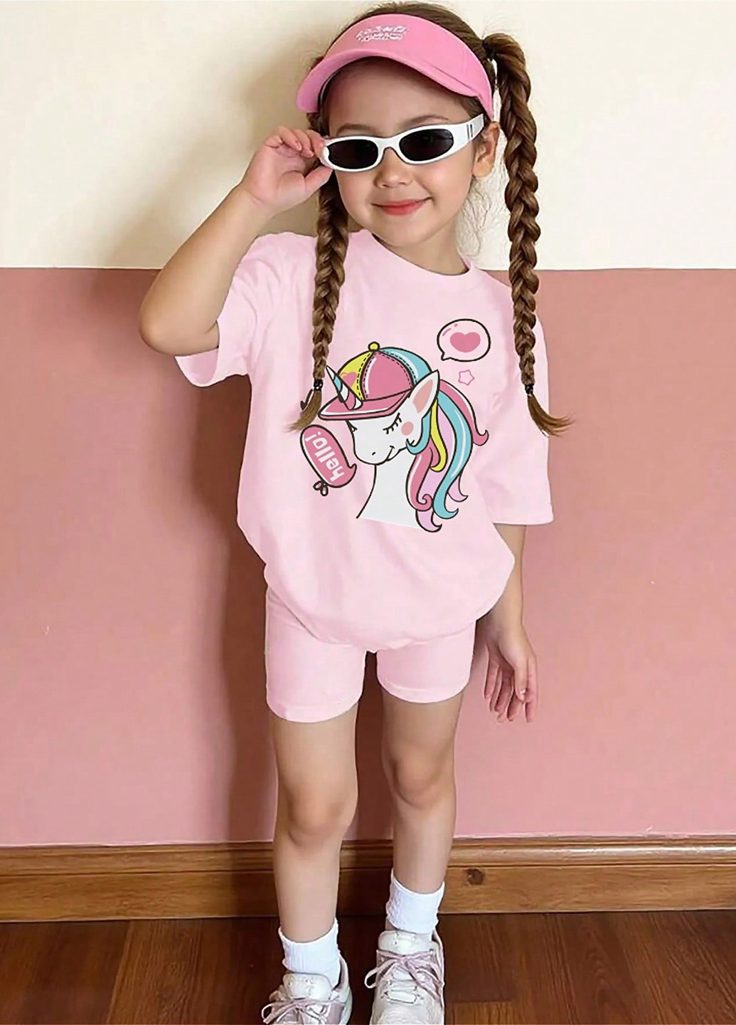 Світло-рожевий літній костюм (футболка, шорти) SHEIN