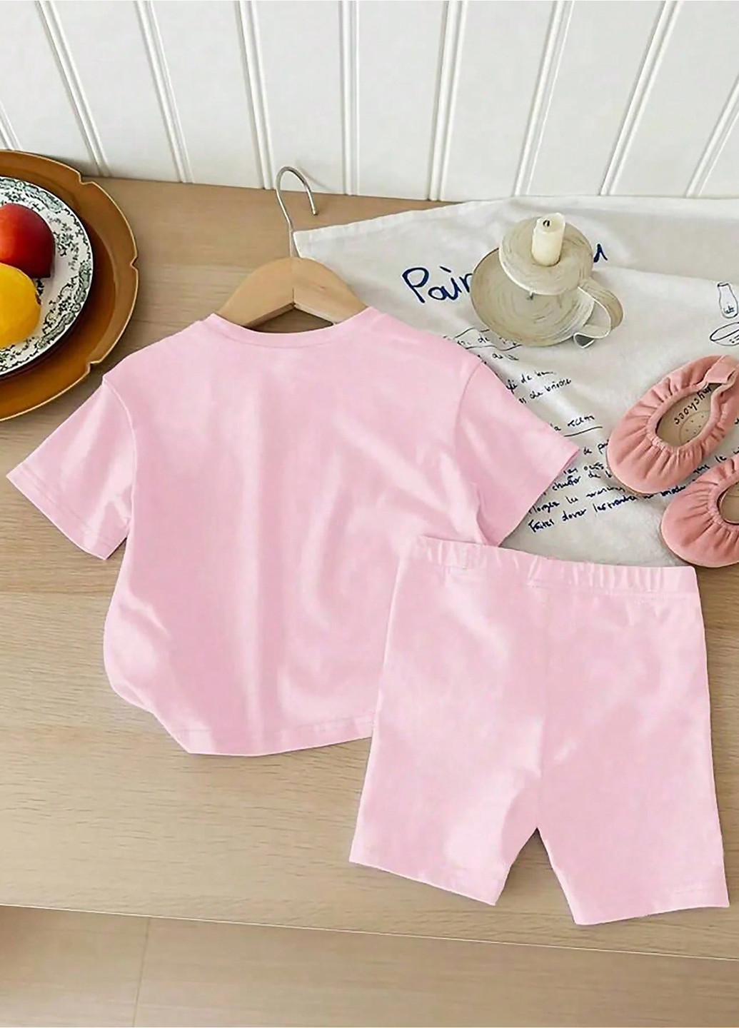 Світло-рожевий літній костюм (футболка, шорти) SHEIN
