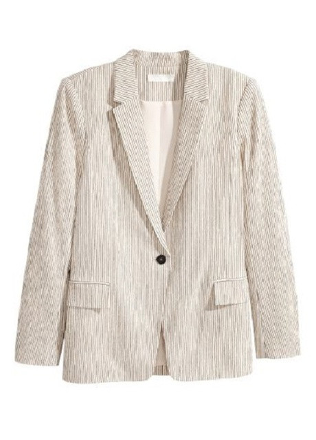 Белый женский пиджак в узкую полоску натуральный белый/полоска H&M полосатый - всесезон