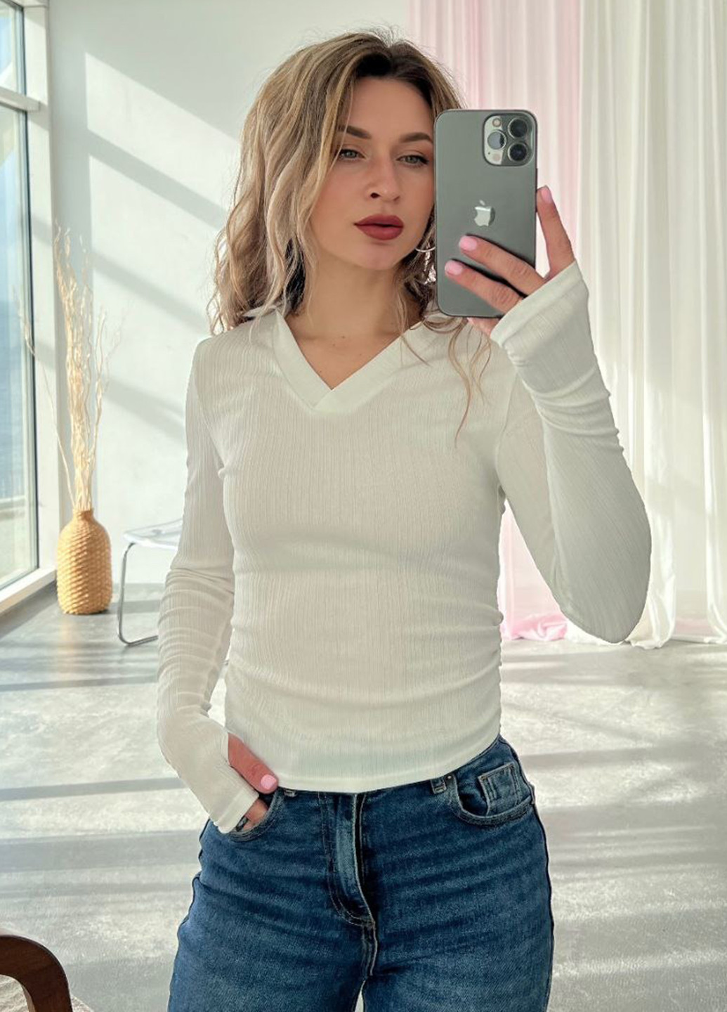 Белая женская футболка-поло No Brand однотонная