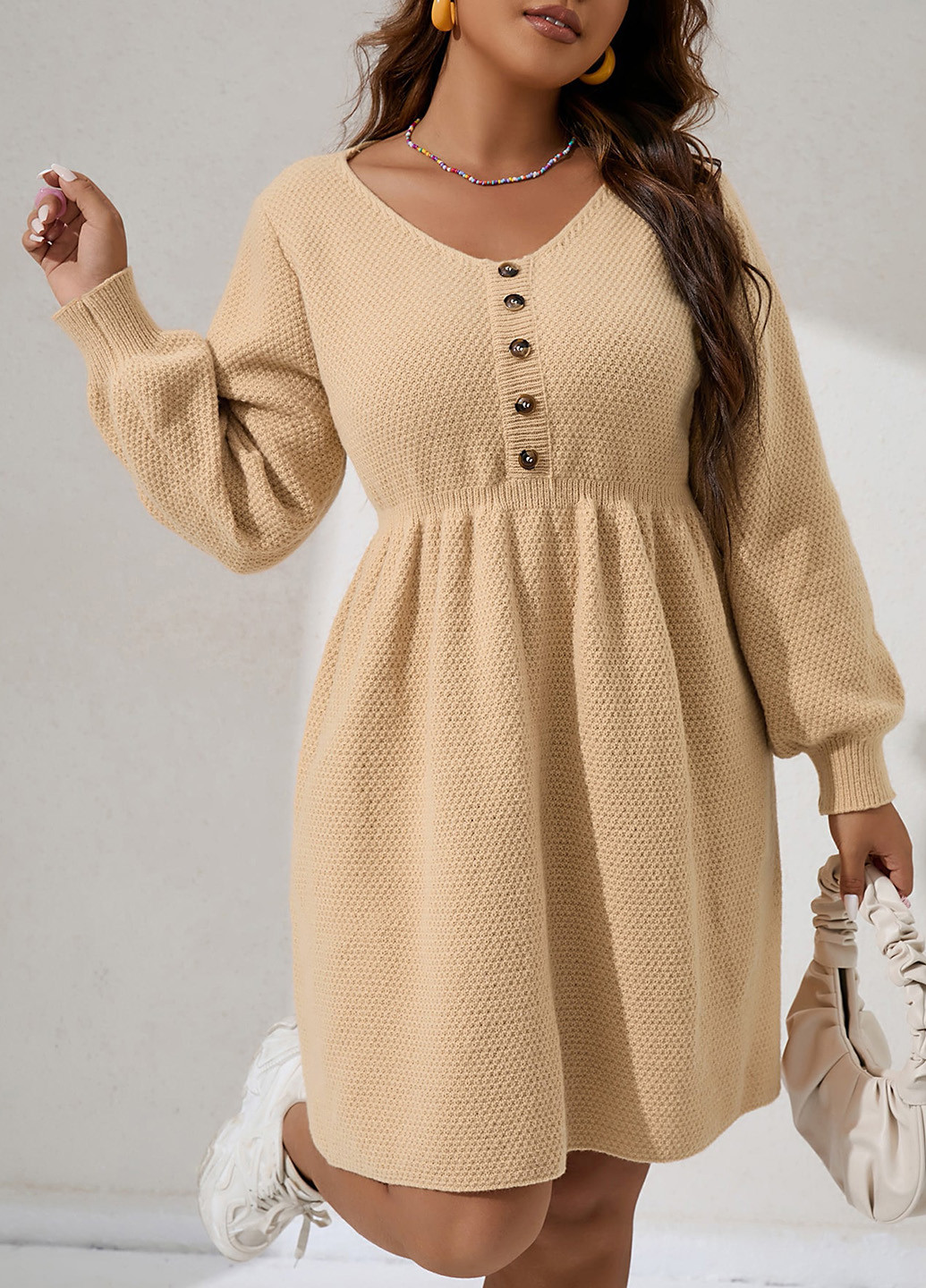 Бежева кежуал сукня сукня светр SHEIN однотонна